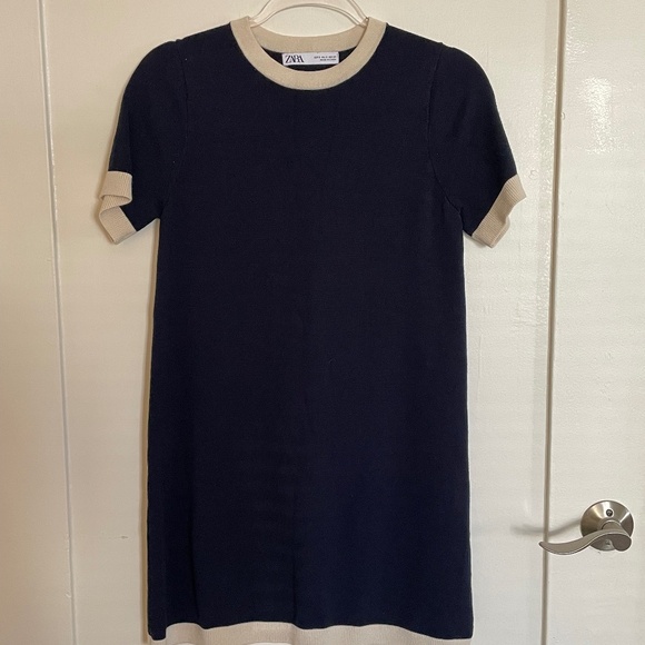 ZARA WOMENS SHORT PLAIN KNIT DRESS IN NAVY/ECRU-SIZE SMALL - Picture 7 of 10